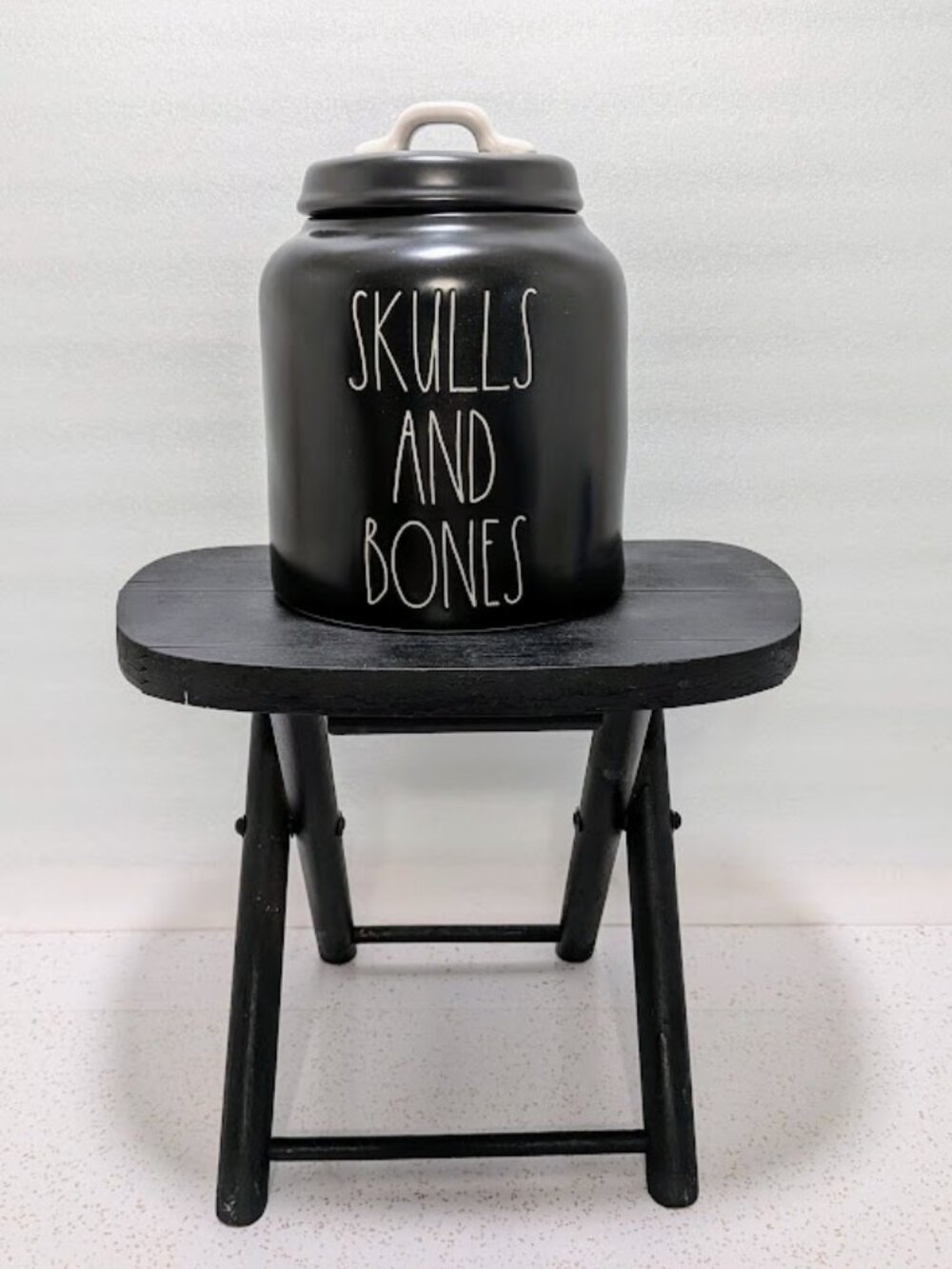 Rae Dunn Halloween SKULLS AND BONES Black Canister Cookie Candy Jar Artisan NWOT
